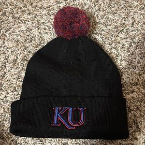 KU Black Knit Pom-Pom Beanie